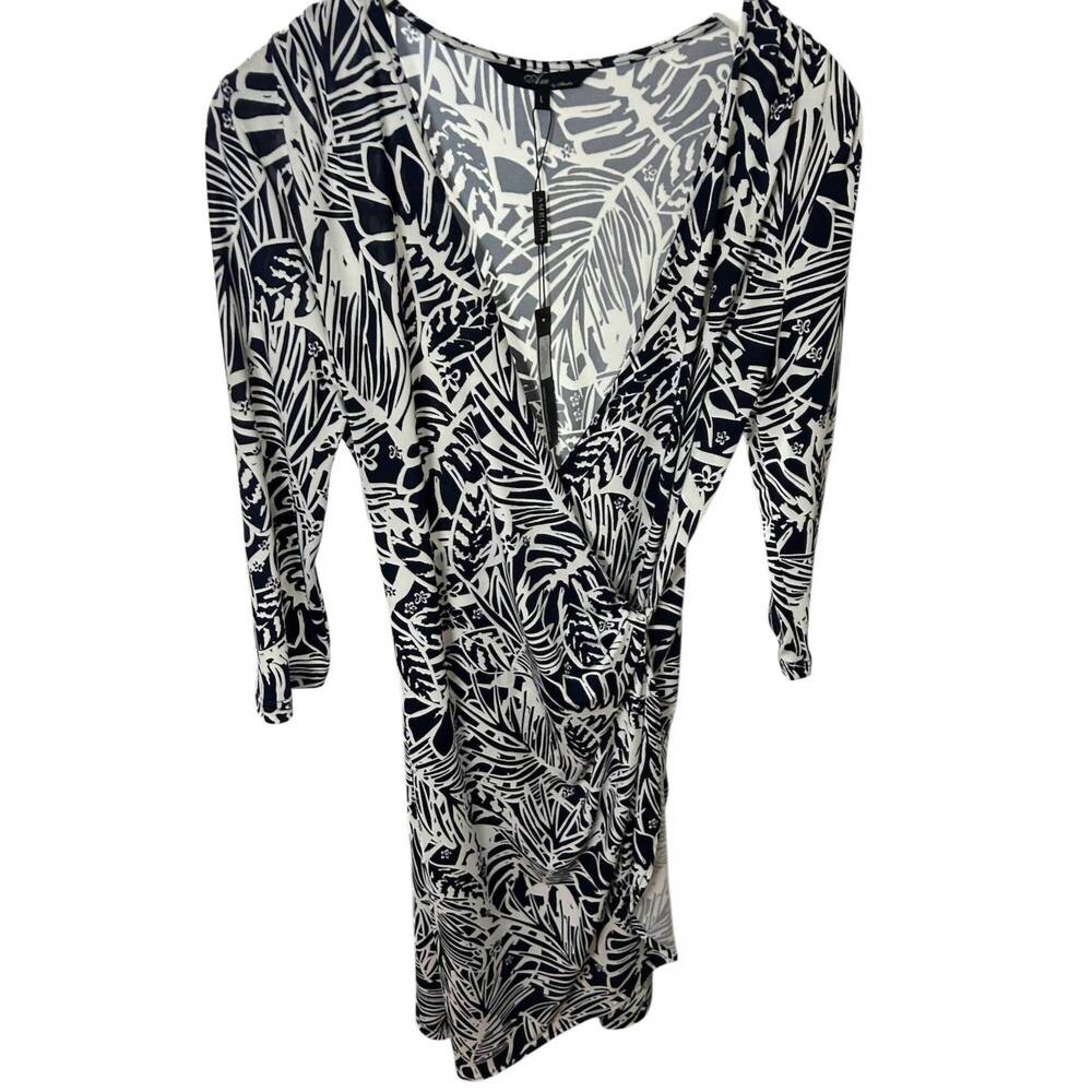 NEW AMELIA NY women's matte jersey dress in blue & ivory print stretch